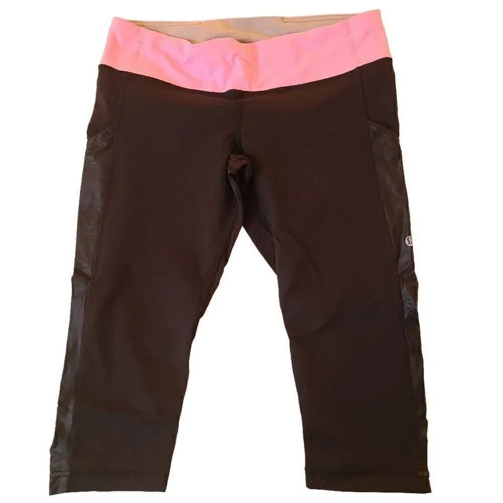Lululemon Athletic Women's Black & Pink Cropped Leggings Size 10 Lululemon At